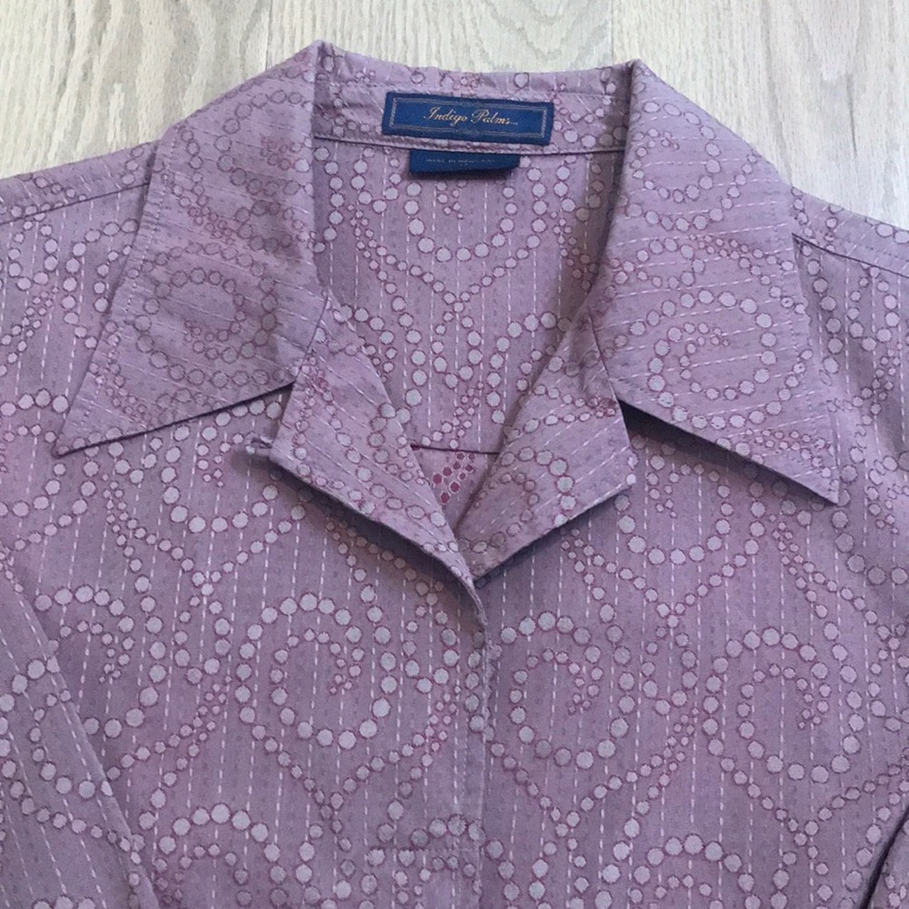 Indigo Palms Fitted Button Down Blouse